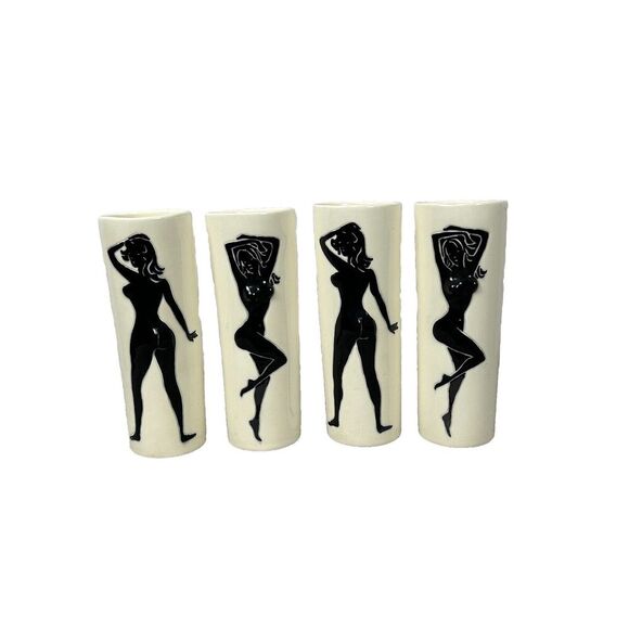 Vintage Ceramic Risque Nude‎ Tiki Bar Tumblers Hand Painted 50s Girls Pinup 7